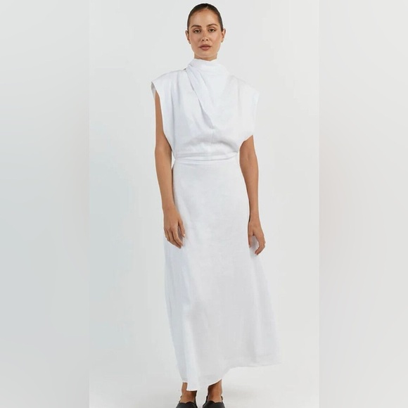 New! DISSH ALESSI White Linen Open Back Midi Dress 🤍 size 2 - Picture 4 of 7